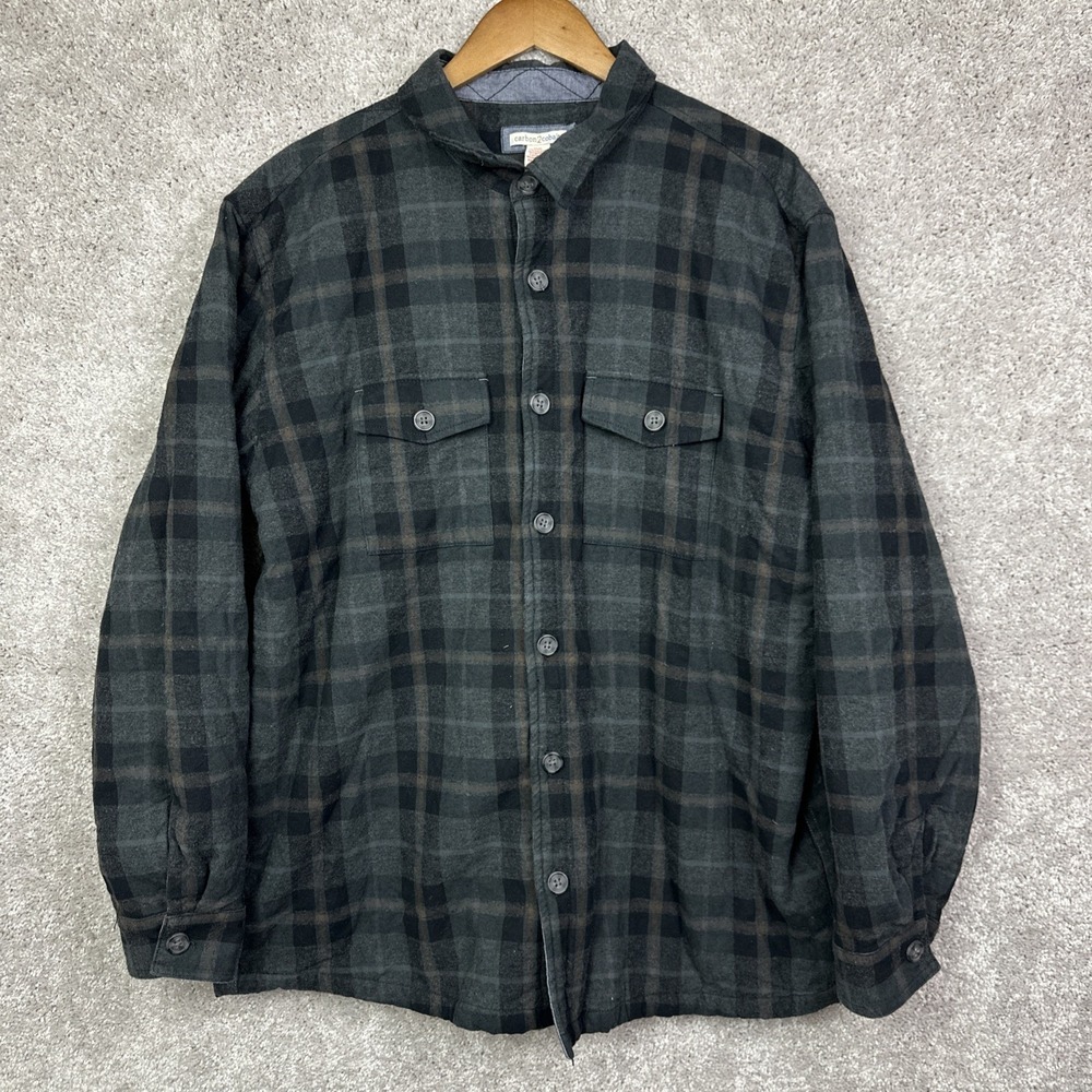 Carbon 2 Cobalt Shirt Mens LT Large Tall Gray Plaid Flannel Sherpa Lined Shacket